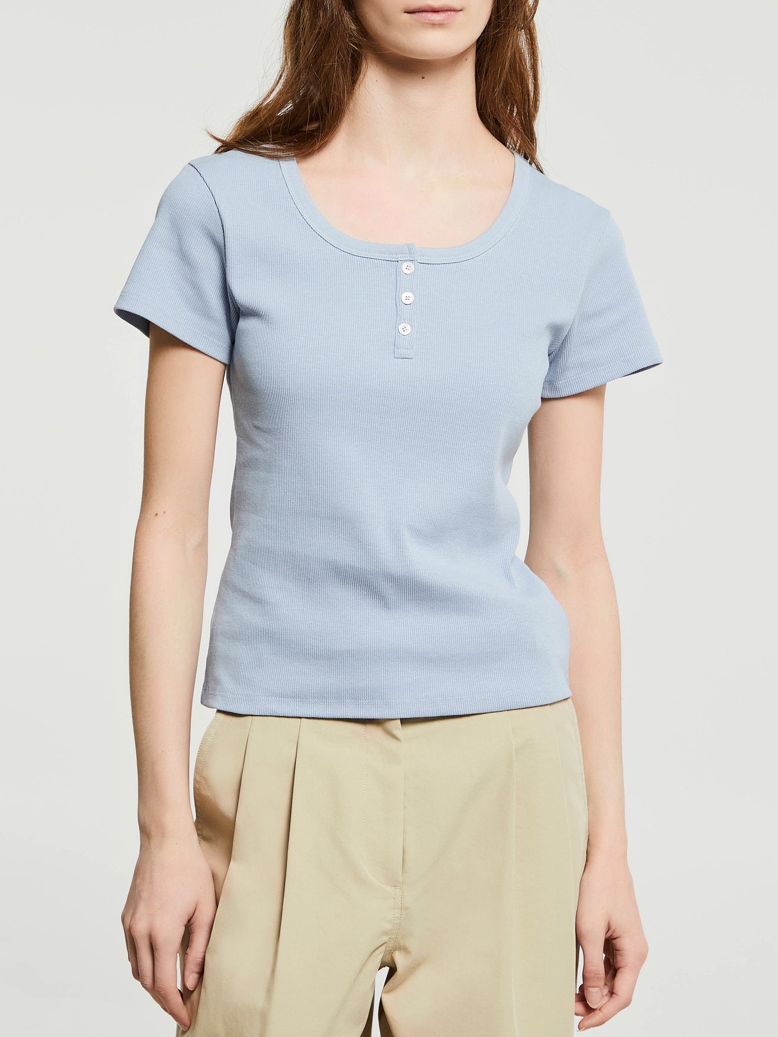 Dunst - Classic Scoop Neck Top in Soft Blue