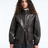 Dunst - Unisex Stand Collared Leather Blouson Jacket in Dark Brown
