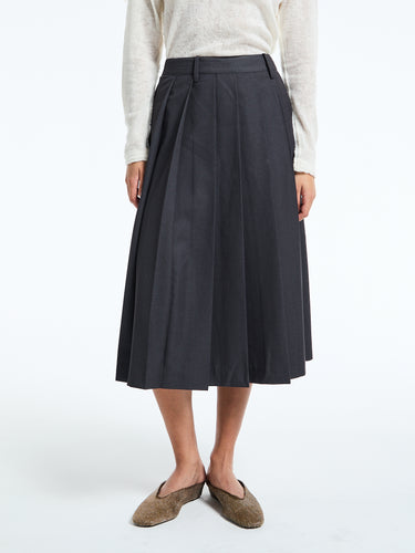Dunst - Pleats Long Skirt in Charcoal Grey