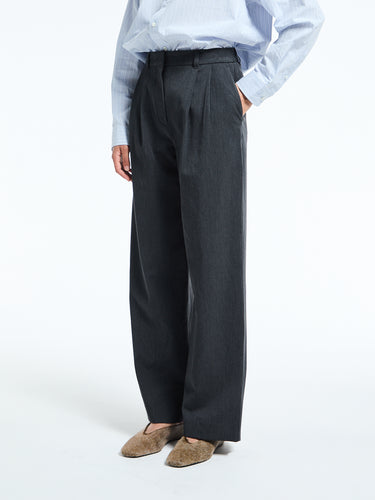 Dunst - Double Pleated Wide Slacks in Charcoal Grey