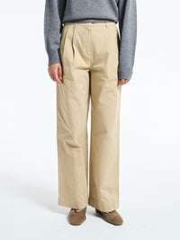 Dunst - Double Pleated Wide Chino Slacks in Beige