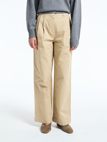 Dunst - Double Pleated Wide Chino Slacks in Beige