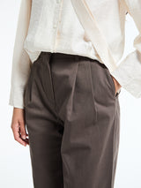 Dunst - Double Pleated Wide Chino Slacks in Brown
