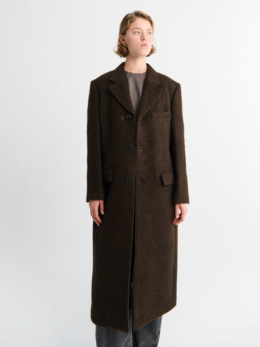 Dunst - Unisex 2-Way 3 Button Boucle Wool Coat in Brown