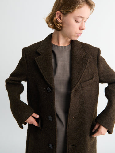 Dunst - Unisex 2-Way 3 Button Boucle Wool Coat in Brown