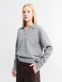 Dunst - Unisex Open Collared Cashmere Sweater in Melange Grey