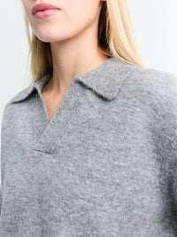 Dunst - Unisex Open Collared Cashmere Sweater in Melange Grey