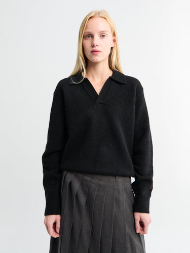 Dunst - Unisex Open Collared Cashmere Sweater in Black