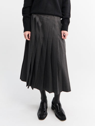 Dunst - Linear Pleats Long Skirt in Charcoal Grey