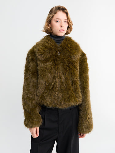 The Frankie Shop - Hope Faux Fur Jacket in Moss Green