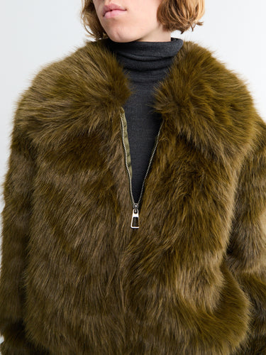 The Frankie Shop - Hope Faux Fur Jacket in Moss Green
