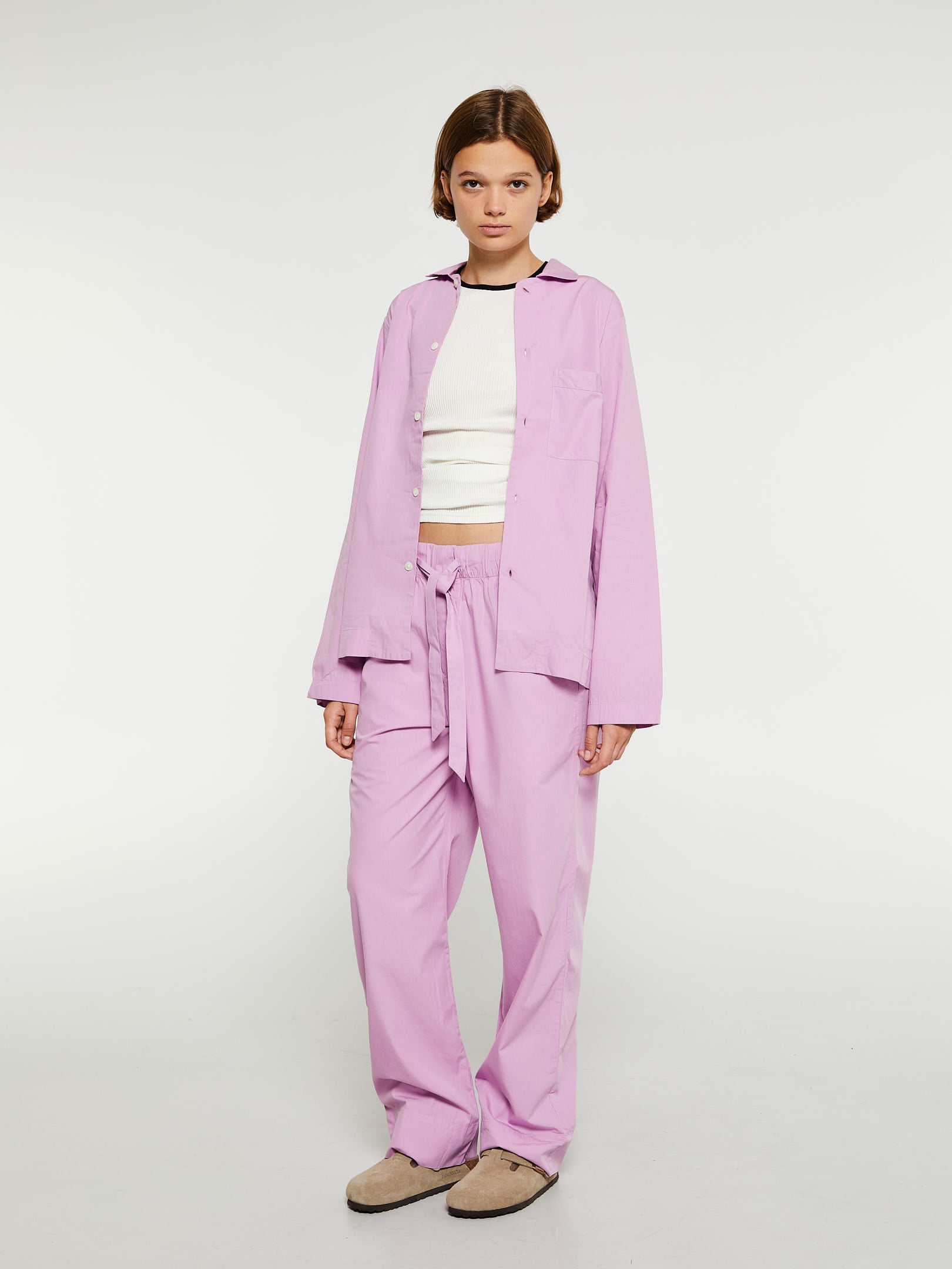 Poplin Pyjamas Skjorte i Purple Pink