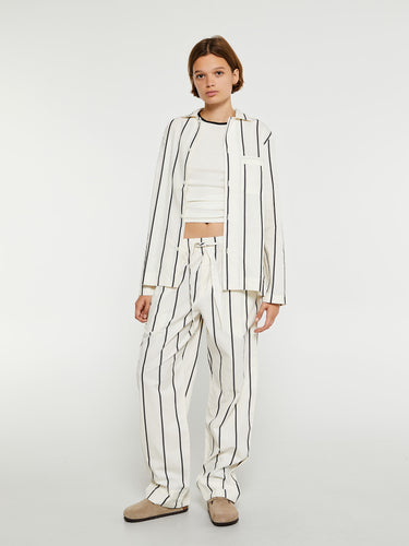 Tekla - Poplin Pyjamas Shirt in Shadow Stripes