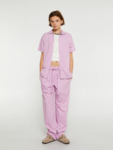Tekla - Poplin Pyjamas Short Sleeve Shirt in Purple Pink Stripes