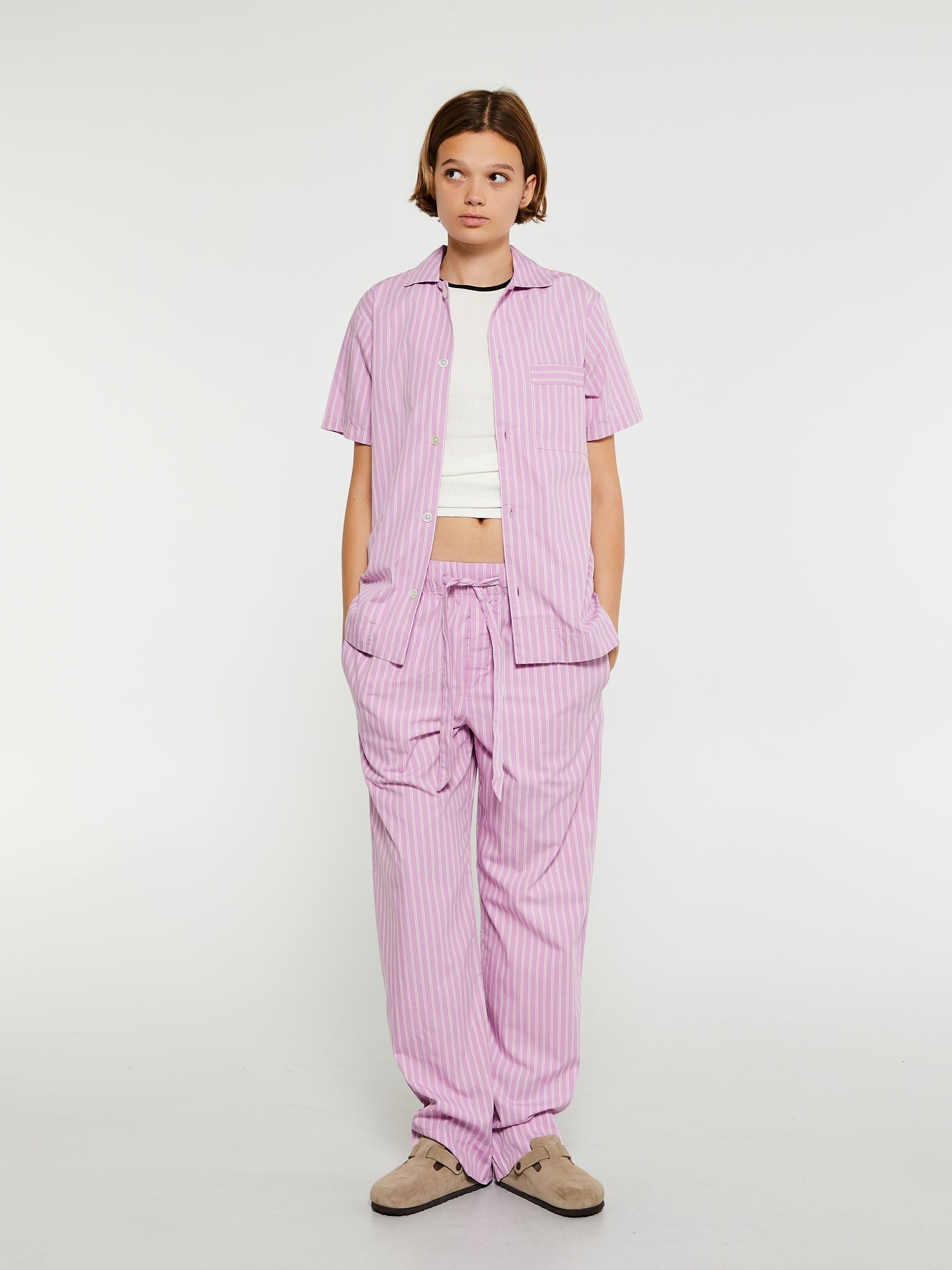 Poplin Pyjamas Bukser i Purple Pink Stripes