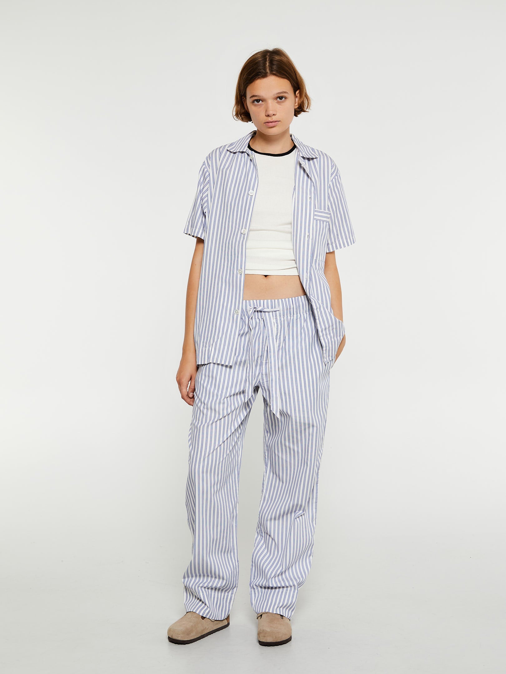 Poplin Pyjamas Kortærmet Skjorte i Skagen Stripes