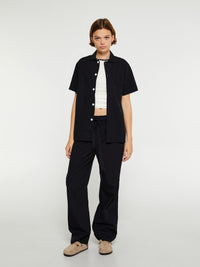 Tekla - Poplin Pyjamas Short Sleeve Shirt in All Black