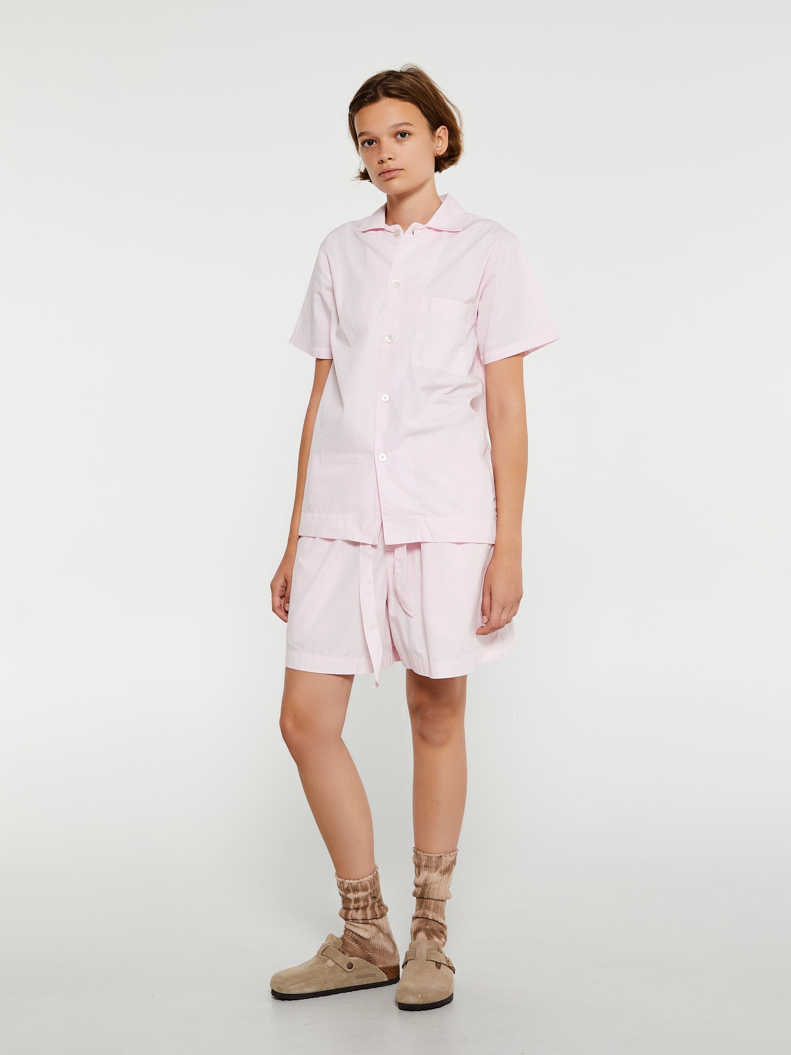 Poplin Pyjamas Short Sleeve Shirt in Soft Pink