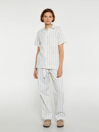 Tekla - Poplin Pyjamas Short Sleeve Shirt in Needle Stripes