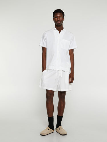 Tekla - Poplin Pyjamas Short Sleeve Shirt in Alabaster White