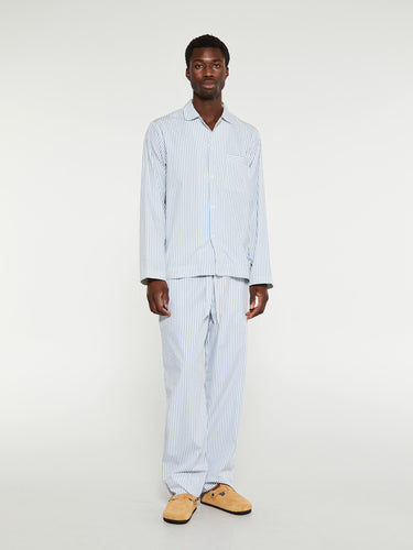Tekla - Poplin Pyjamas Shirt in Placid Blue Stripes