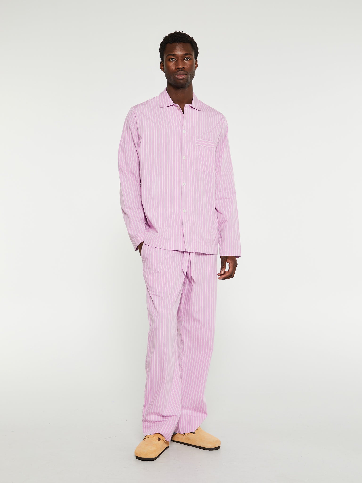 Tekla - Poplin Pyjamas Pants in Purple Pink Stripes – stoy