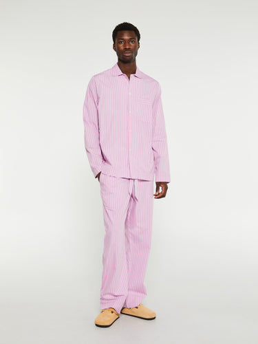 Tekla - Poplin Pyjamas Shirt in Purple Pink Stripes