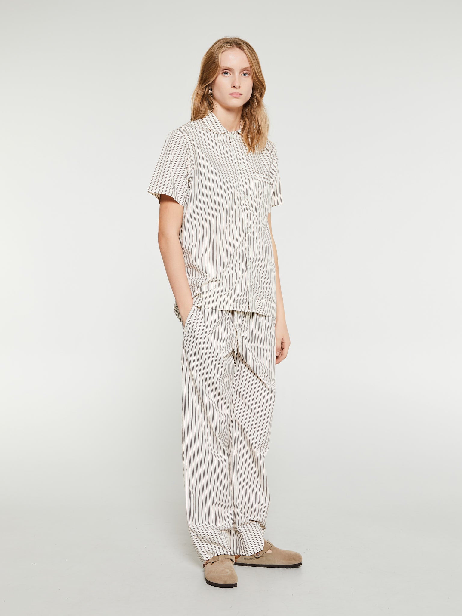 Poplin Pyjamas Kortærmet Skjorte i Hopper Stripes