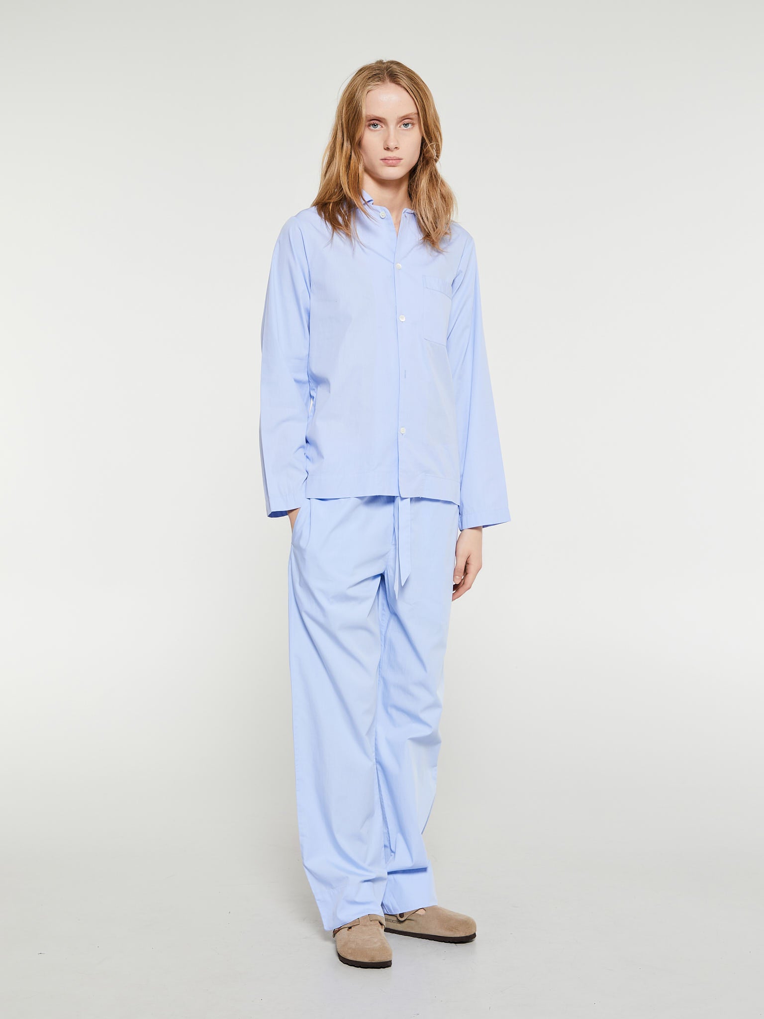 Poplin Pyjamas Bukser i Shirt Blue