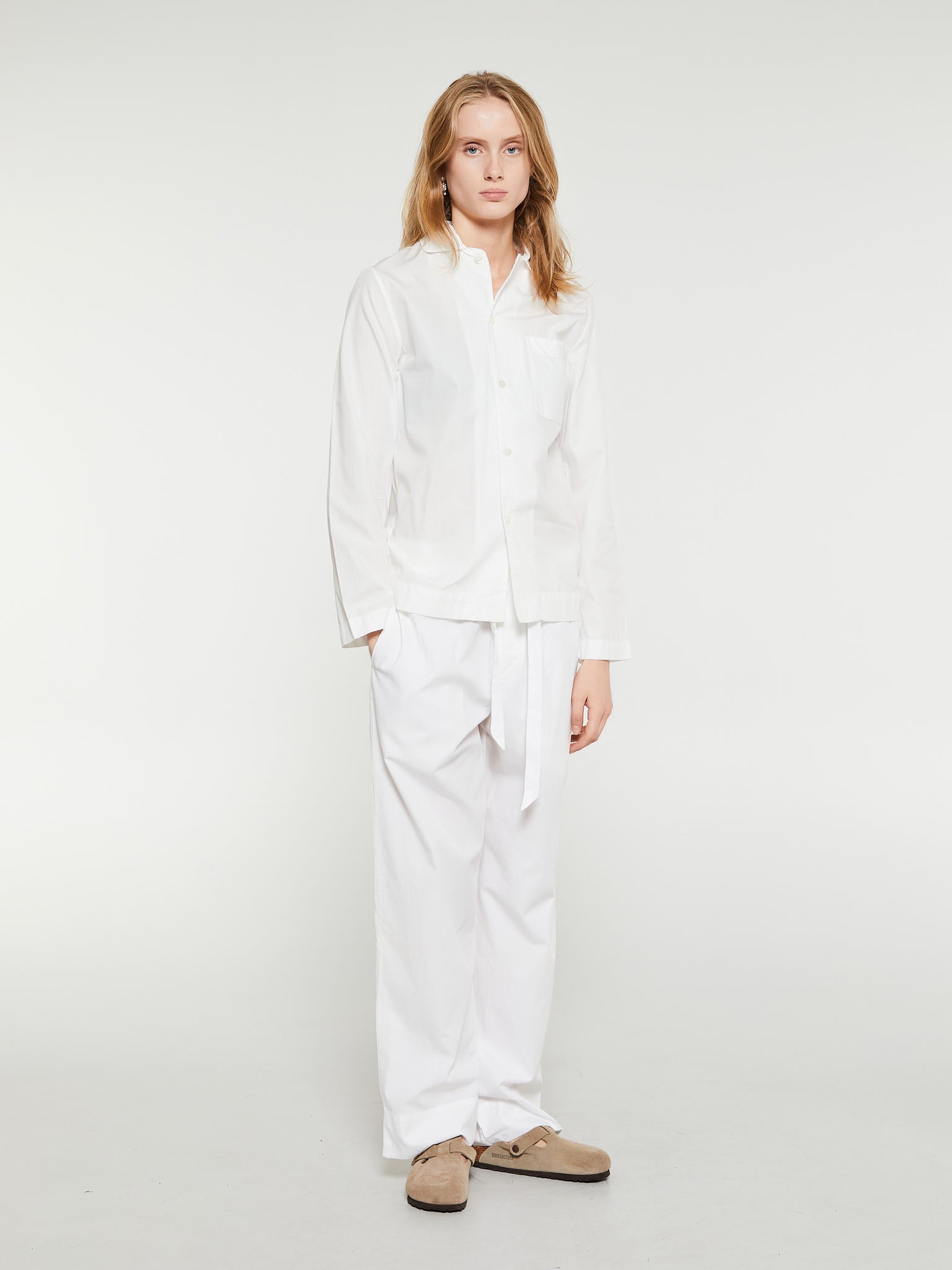 Poplin Pyjamas Skjorte i Alabaster White