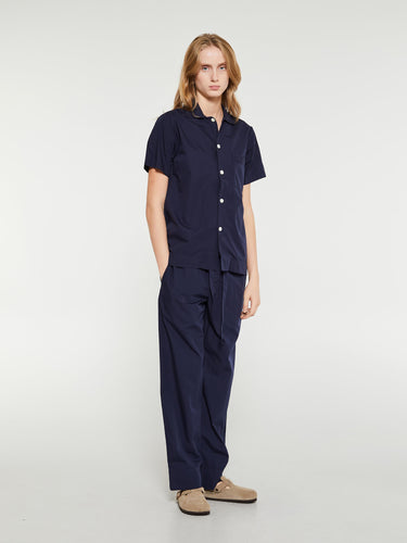 Tekla - Poplin Pyjamas Short Sleeve Shirt in True Navy