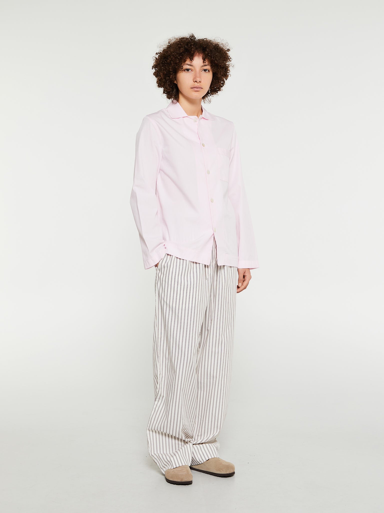 Poplin Pyjamas Skjorte i Soft Pink