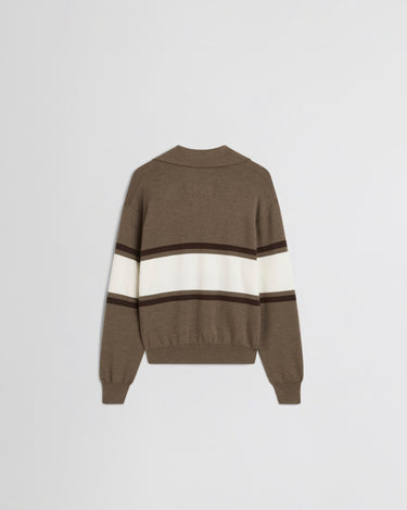 Phoebe Philo - Open Polo Jumper in Cigar, Cream and Chocolate