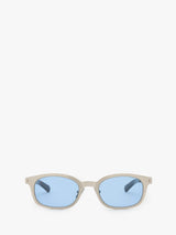 Flatlist - Le Bucheron Titanium Sunglasses in Brushed Silver Dark Tortoise and Solid Blue Lens