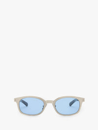 Flatlist - Le Bucheron Titanium Sunglasses in Brushed Silver Dark Tortoise and Solid Blue Lens
