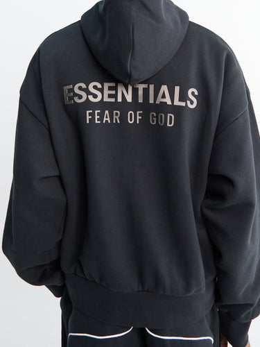 Fear of God - Classic Fit Fleece Zip-Up Hoodie in Jet Black