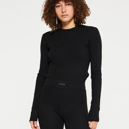 Fear of God - Waffle Fitted Long Sleeve Sweater in Black