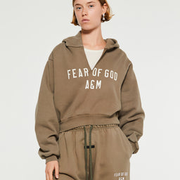 Fear of God - Heavy Fleece Cropped V-Neck Hoodie in Military