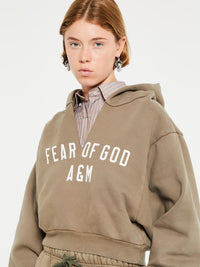 Fear of God - Heavy Fleece Cropped V-Neck Hoodie in Military