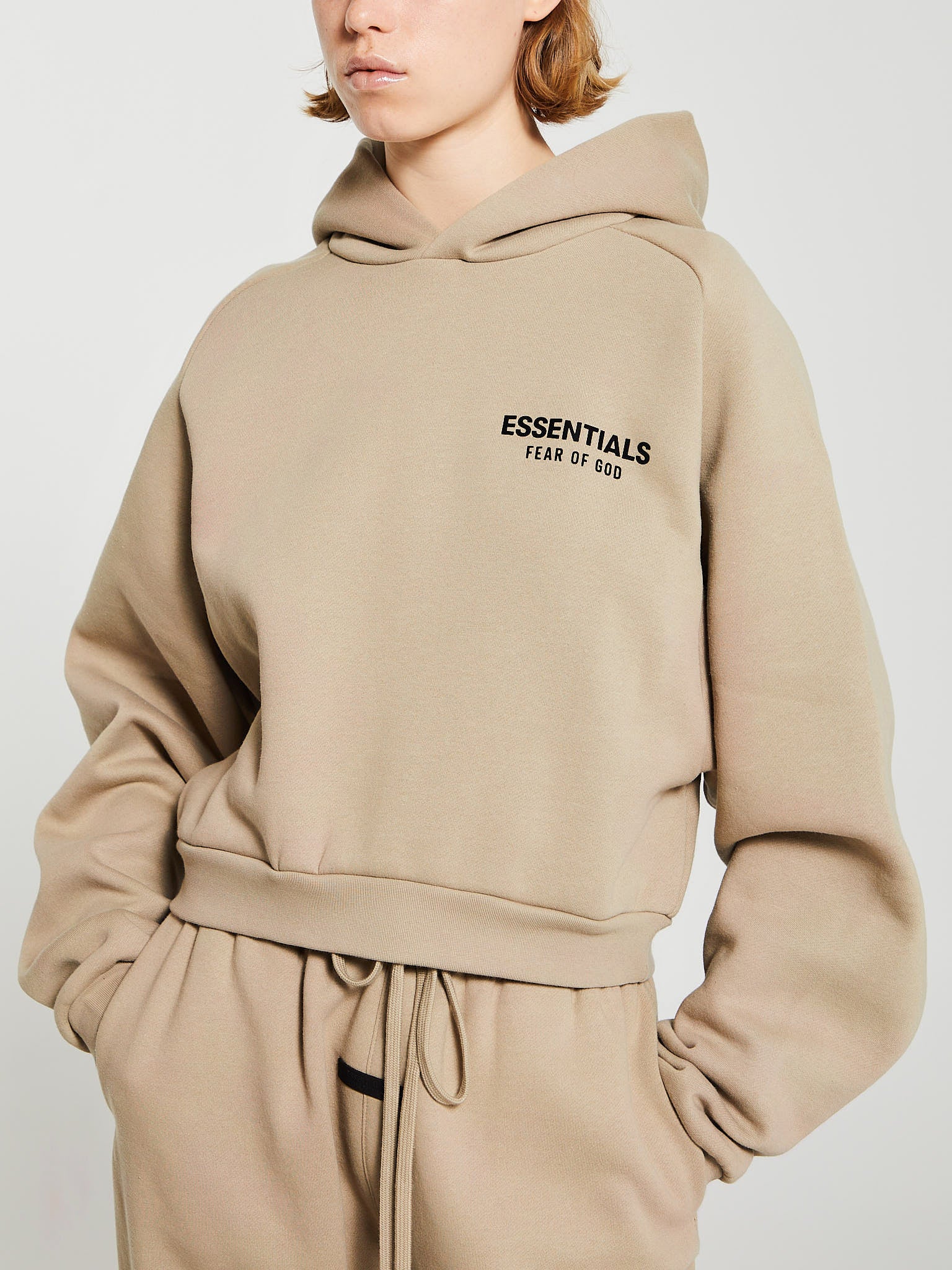 Fear of God - Fleece Cropped Hoodie in Desert Sand