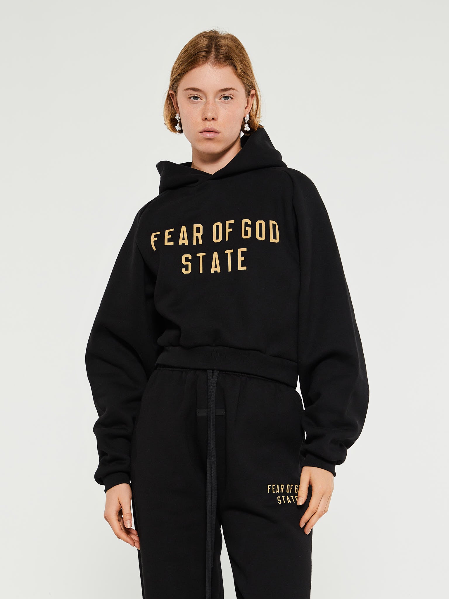 Fear of God - Fleece Cropped Hoodie in Black