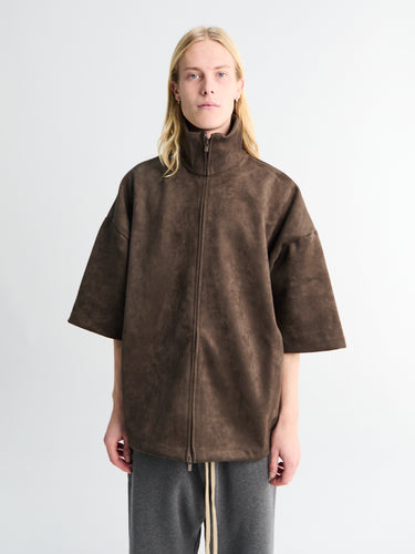 High Neck 3/4 Sleeve Jacket in Brown