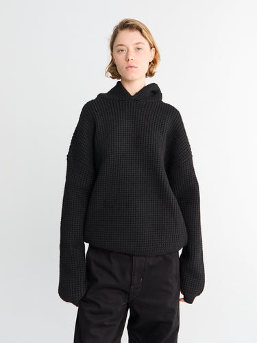 Heavy Waffle 90's Hoodie in Vintage Black