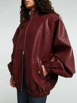 The Frankie Shop - Senta Faux Leather Bomber in Burgundy