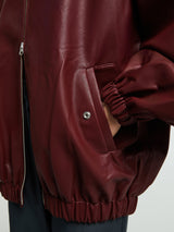 The Frankie Shop - Senta Faux Leather Bomber in Burgundy