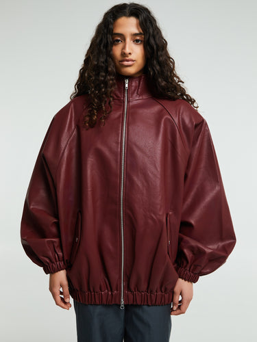 The Frankie Shop - Senta Faux Leather Bomber in Burgundy