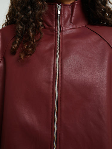 The Frankie Shop - Senta Faux Leather Bomber in Burgundy