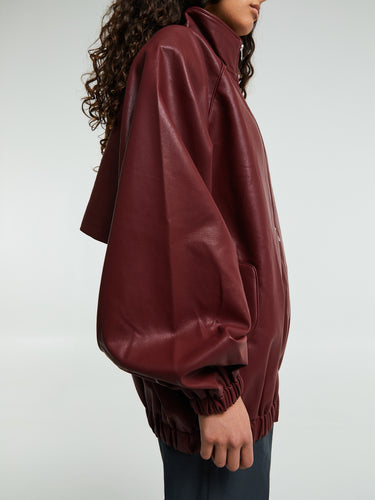 The Frankie Shop - Senta Faux Leather Bomber in Burgundy