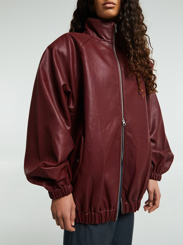 The Frankie Shop - Senta Faux Leather Bomber in Burgundy
