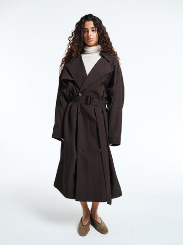 The Frankie Shop - Mavis Oversized Trench Coat in Brown